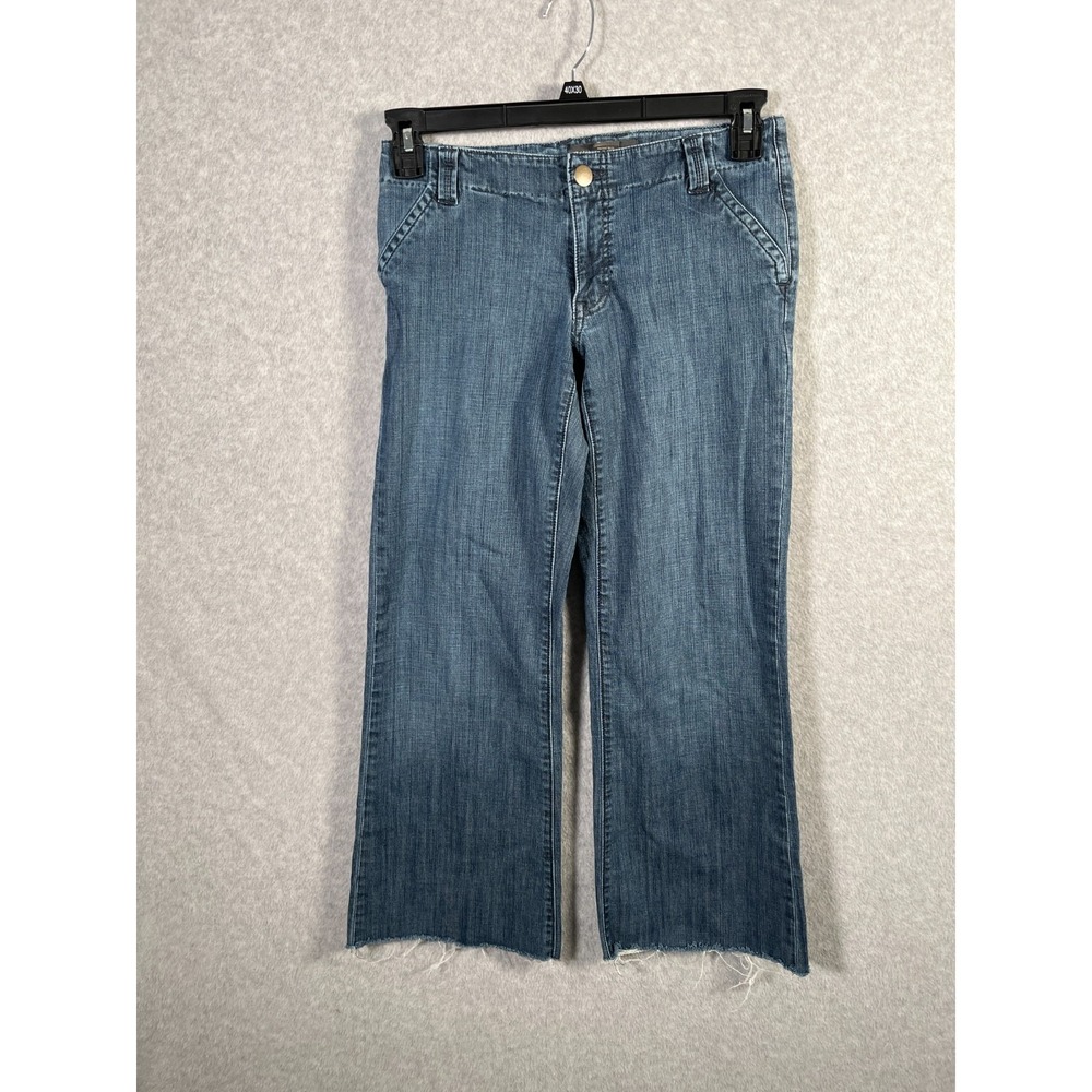 Banana Republic Jeans Womens 0 Blue Denim Cotton Stretch Frayed Hem Wide Leg